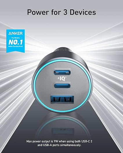 Anker car charger (67w,3-port) with usb-c cable Hot on Sale